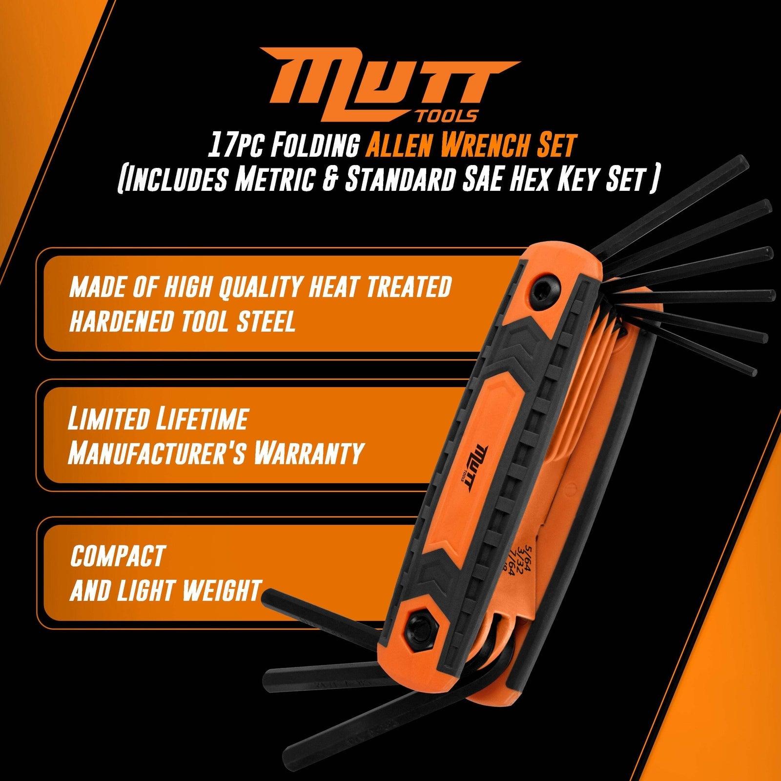 17Pc Folding Allen Wrenches Sets | Includes Metric and SAE Hex Key Sets