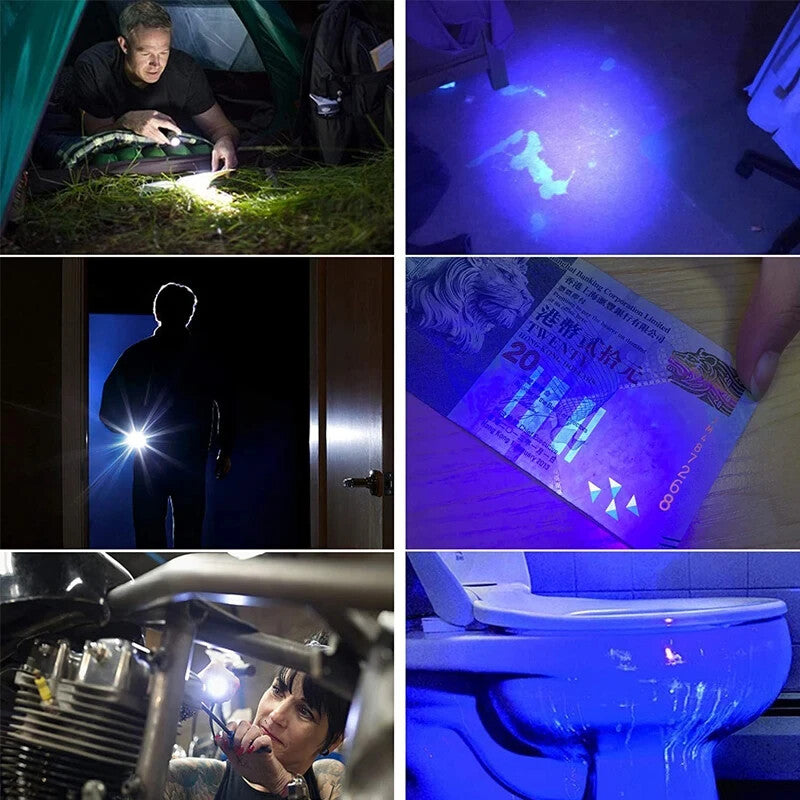 UV Flashlight LED Torch Zoomable Ultra Violet Black White Dual Light Detector