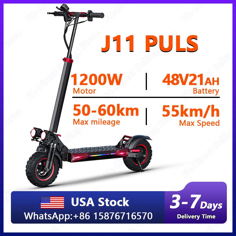 J11PLUS Escooters 1200W Motor 48V21Ah Battery with Front and Rear Turn Signals Electric Scoote 11-Inch Off-Road Tires E-Scooter