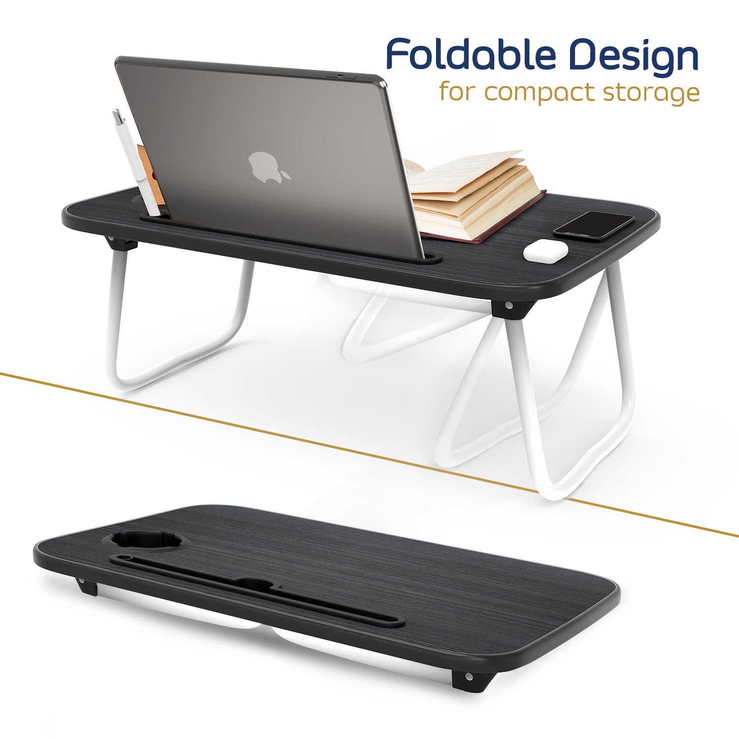 Adjustable Laptop Tray Lap Desk Stand Foldable Bed Table Notebook Tray Cup Slot