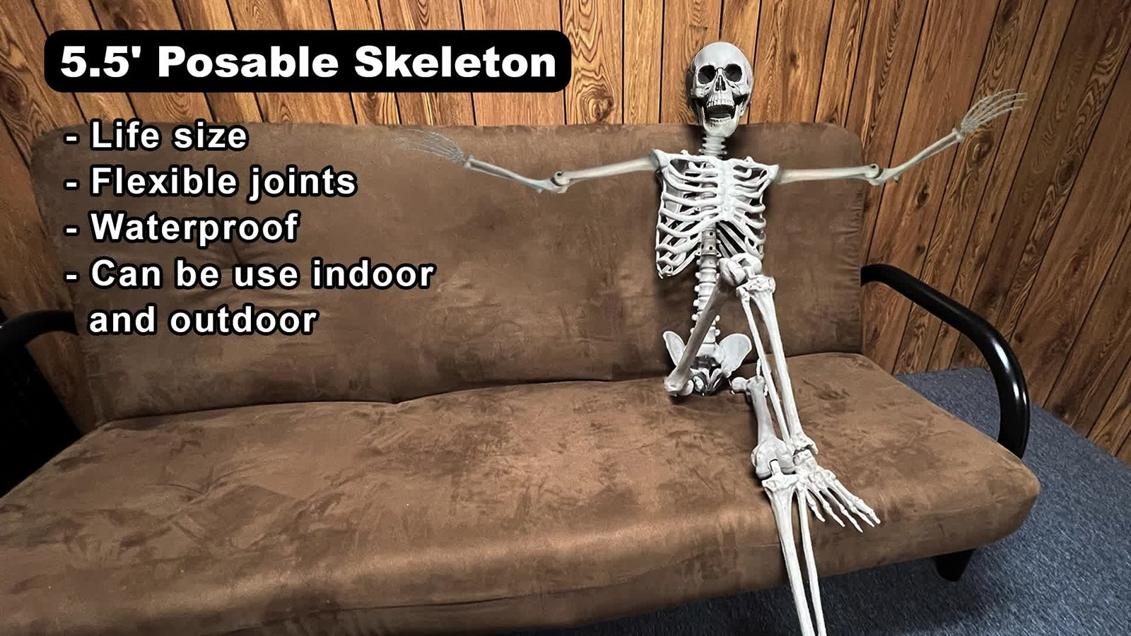 5.5FT Halloween Life Size Skeleton 66" Realistic Posable Human Hanging Skeleton