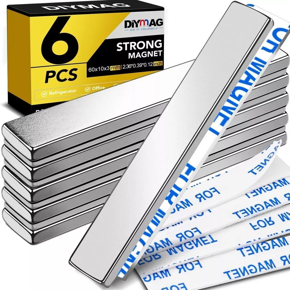 Strong Magnet Strips Heavy Duty - Rare Earth Magnets with Adhesive - Pack of 6