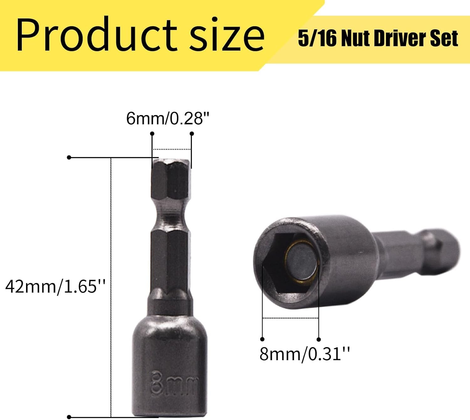 5/16 Nut Driver Magnetic Power 8Mm Socket Adapter Drill Impact Bit Set 1/4 Inch Hex for Power Tools, 10-Piece