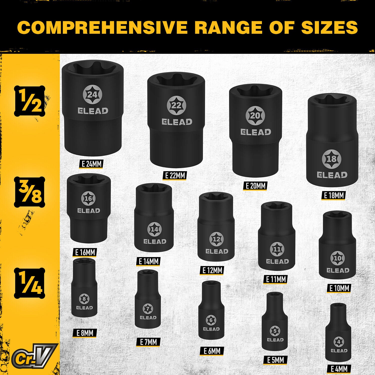 17-Piece Inverted E-Torx Socket Set Impact Star Female Sockets for Impact Wrench