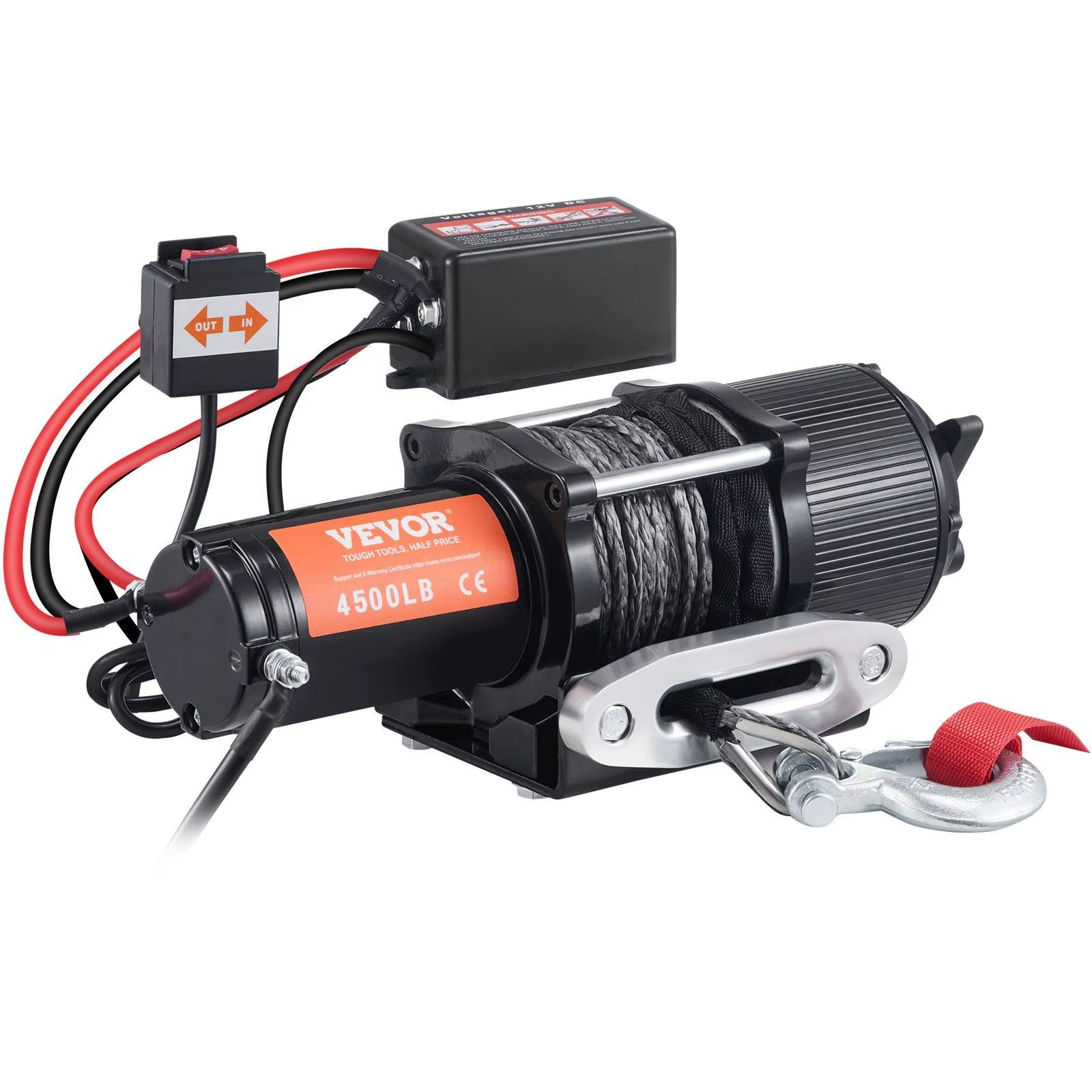 12V 4500 Lb Electric Winch Nylon Rope 1/4' X 39Ft ATV UTV Winch Wireless Handheld Remote Hawse Fairlead Towing for Jeep Off-Road