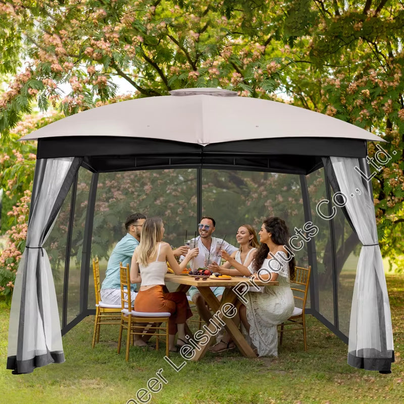 USA Stock 1 Piece MOQ Clearance Grey Color Double Vent Heavy Duty Canopy Gazebo 10X12 Ft with Netting & Sand Bag for Patio