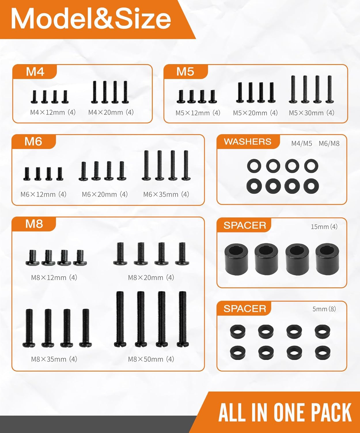 Universal TV Mounting Hardware Screw Kit Set with Box - M4 M5 M6 M8 Screws and Washers Spacers, Replacement Screws for TV VESA Mounting, Fits Most Tv/Monitor up to 80 Inch