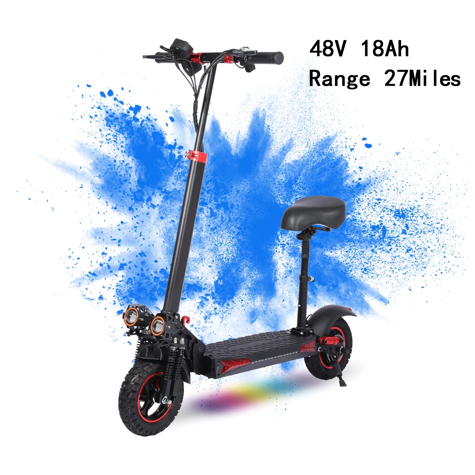 1200W Off-Road Electric Scooter with Seat, 48V 21Ah/18Ah Battery, Max Speed 30Mph, Range 35Miles, Foldable Commuter E-Scooter