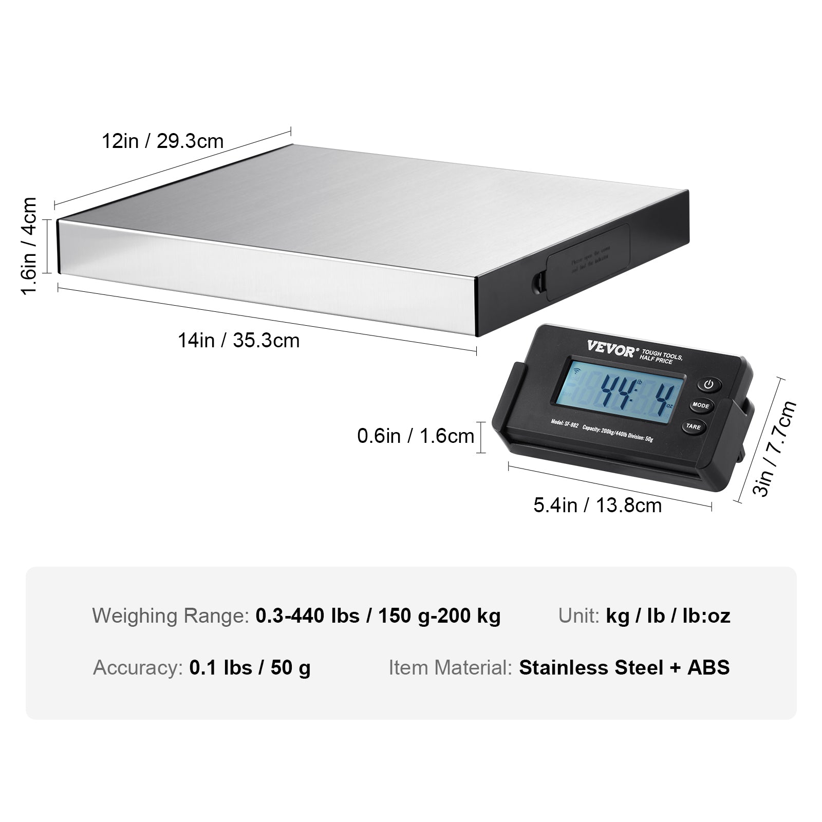 VEVOR Shipping Scale 110 Lbs/440 Lbs Digital Postal Scale AC/DC Package LCD