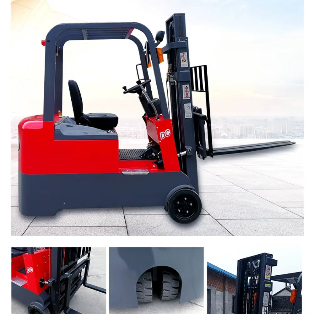 Three-Wheeled Ride on All Electric Forklift Three Point Lifting Hydraulic Stacker
