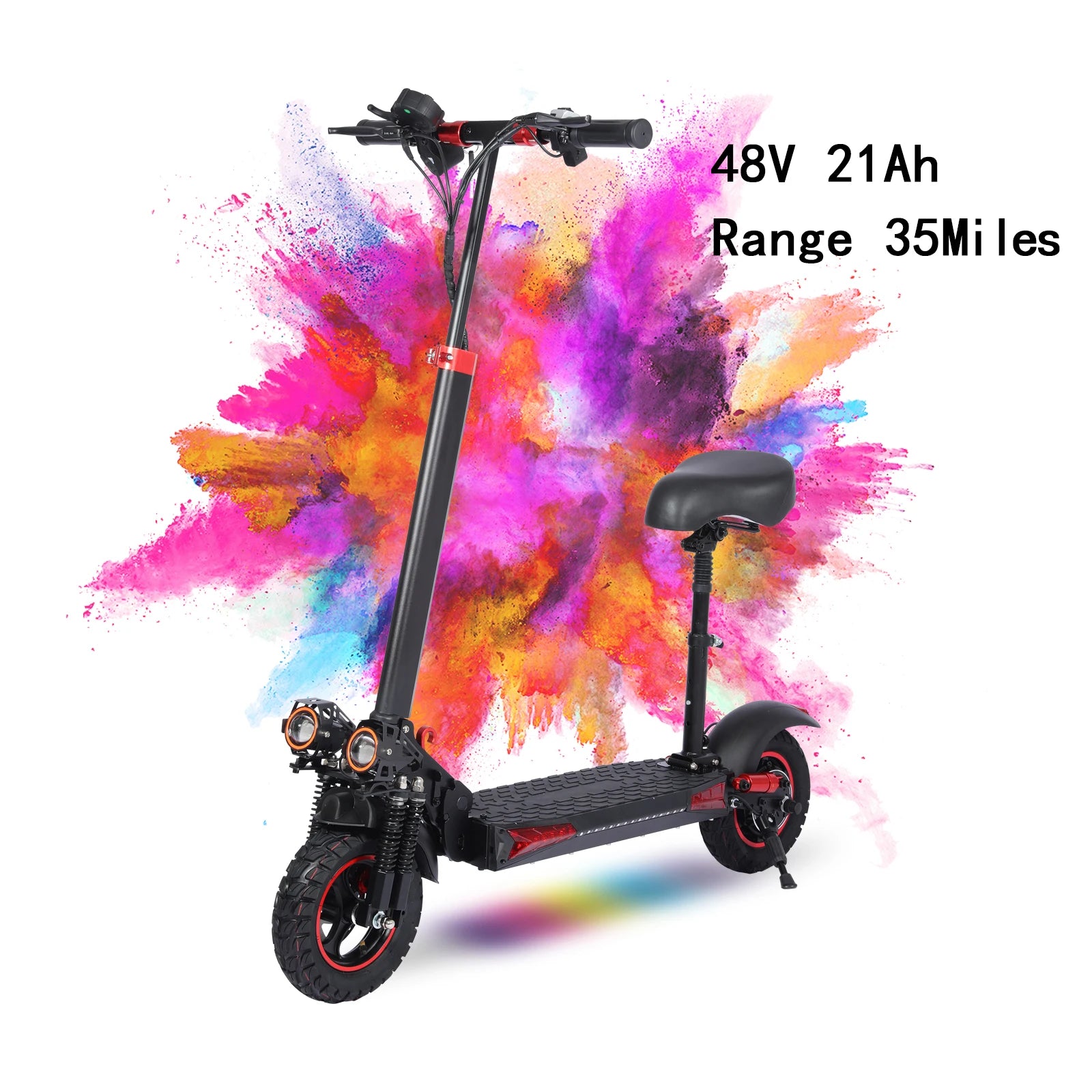 1200W Off-Road Electric Scooter with Seat, 48V 21Ah/18Ah Battery, Max Speed 30Mph, Range 35Miles, Foldable Commuter E-Scooter
