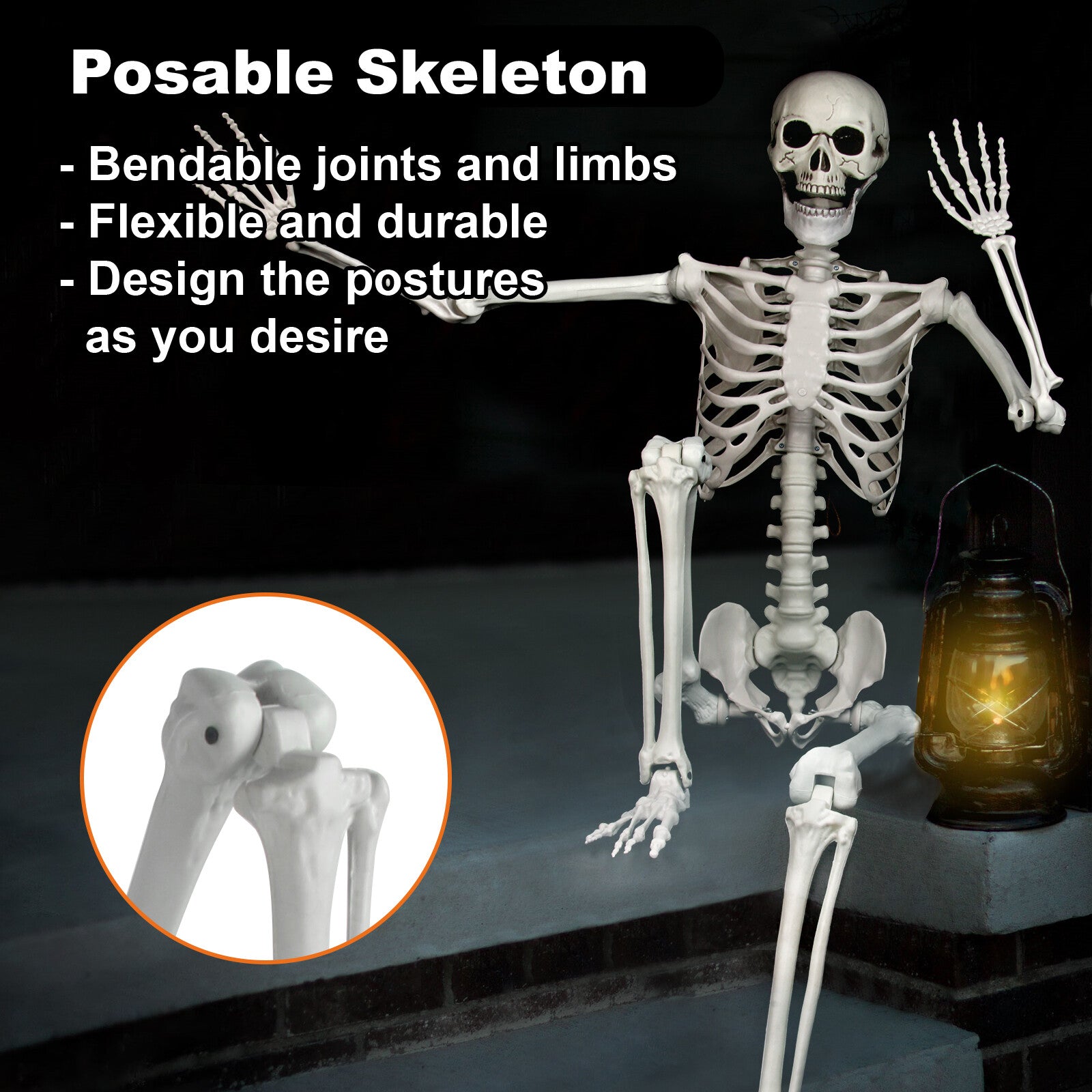 5.5FT Halloween Life Size Skeleton 66" Realistic Posable Human Hanging Skeleton
