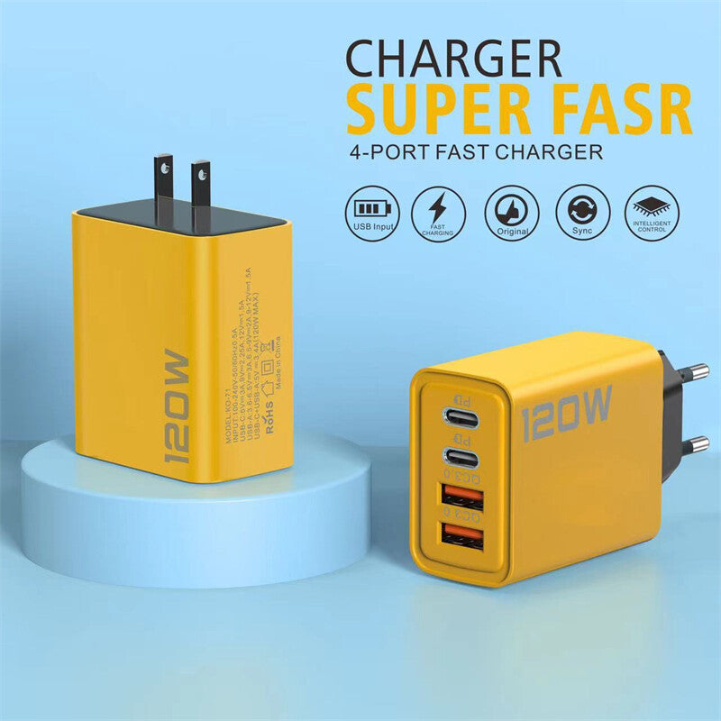 120W 4-Port USB C Fast Wall Charger Block for All Cell Phone Ipad Lot