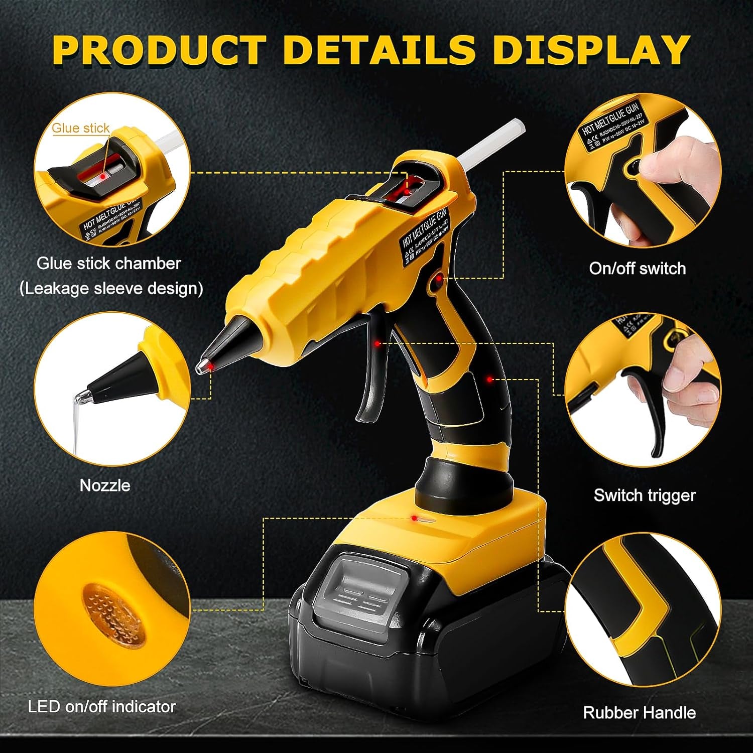 Cordless Hot Glue Gun for Dewalt, Suitable for Dewalt 18V/20V Max Lithium-Ion Battery, 30S Quick Preheat Hot Melt Glue Gun with 30 Pcs Glue Sticks(7 * 150Mm) for Arts/Crafts/Diy/Repairs(Tool Only)