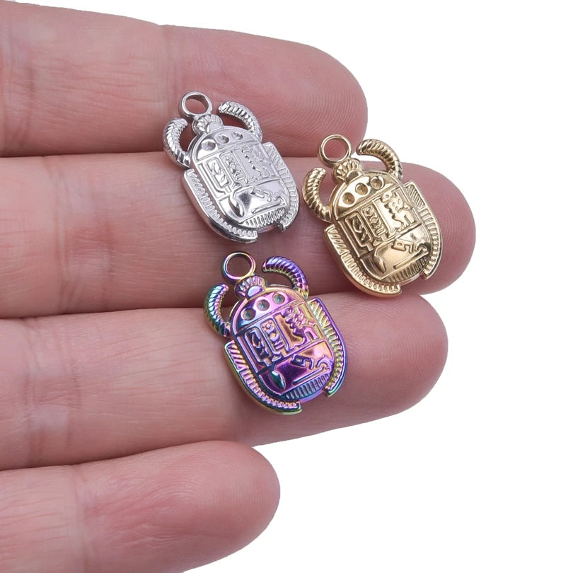 6Pcs Vintage Egyptian Scarab Beetle Charm Stainless Steel Insect Pendant for Jewelry Making DIY Bracelet Necklace Handmade Craft
