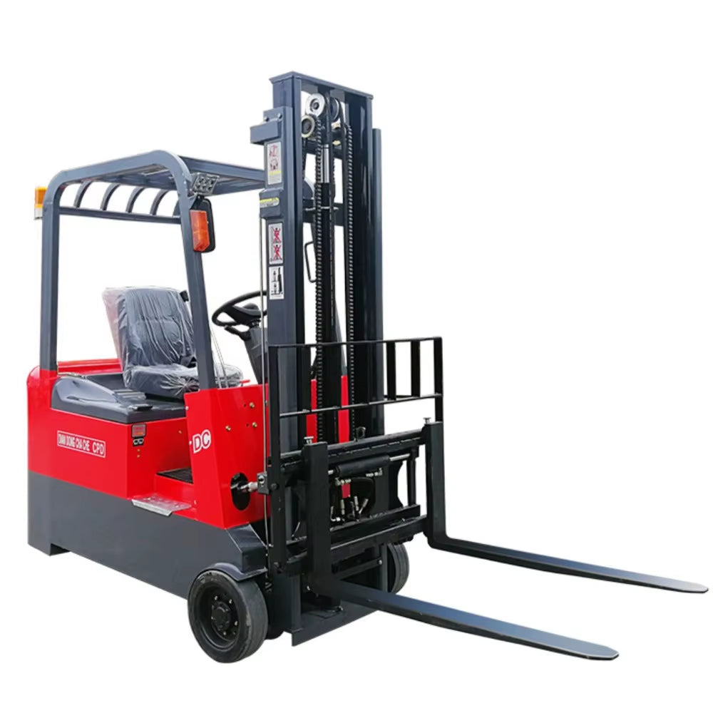 Three-Wheeled Ride on All Electric Forklift Three Point Lifting Hydraulic Stacker
