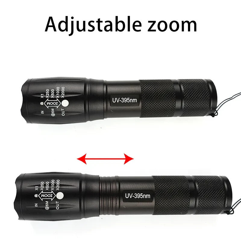 UV Flashlight LED Torch Zoomable Ultra Violet Black White Dual Light Detector
