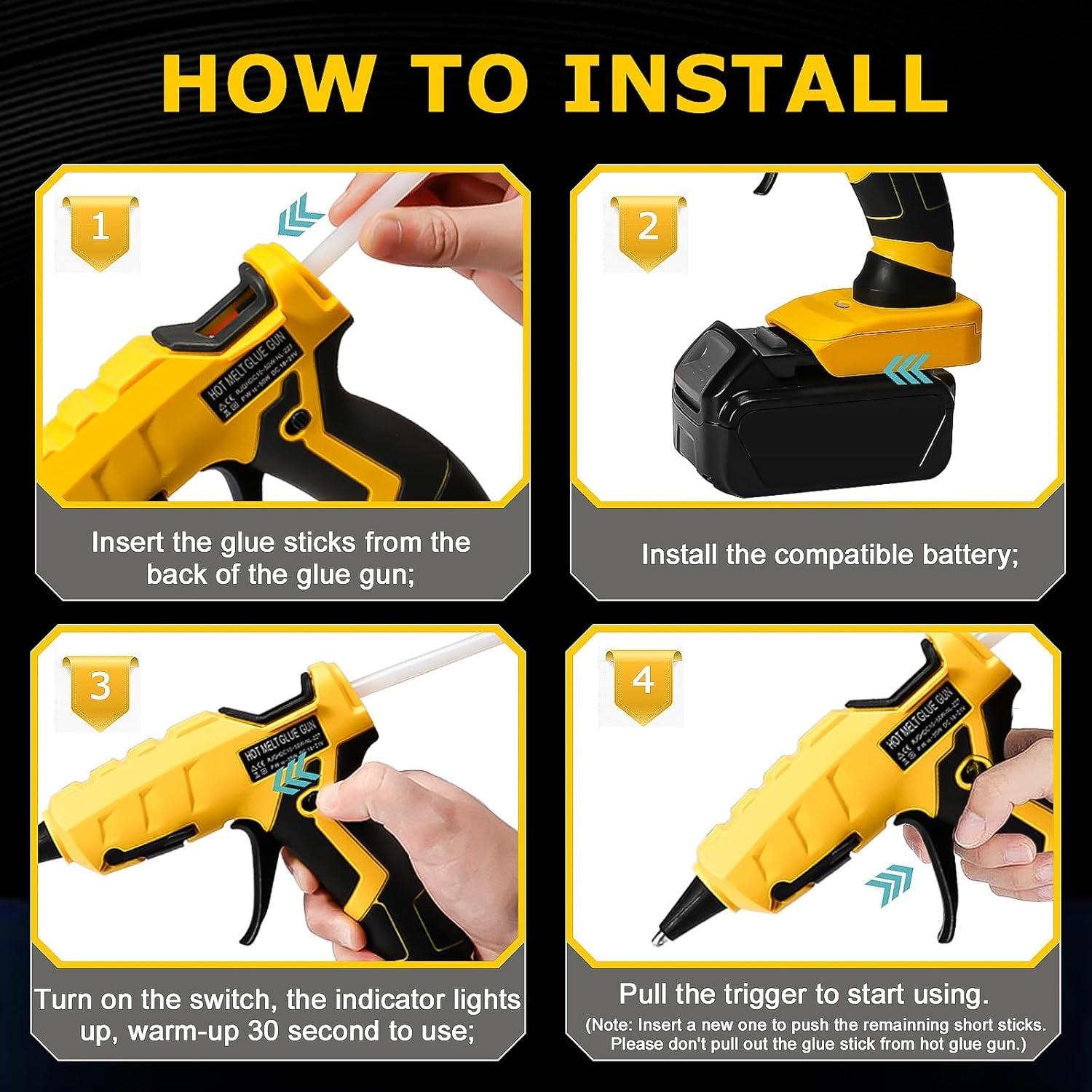 Cordless Hot Glue Gun for Dewalt, Suitable for Dewalt 18V/20V Max Lithium-Ion Battery, 30S Quick Preheat Hot Melt Glue Gun with 30 Pcs Glue Sticks(7 * 150Mm) for Arts/Crafts/Diy/Repairs(Tool Only)