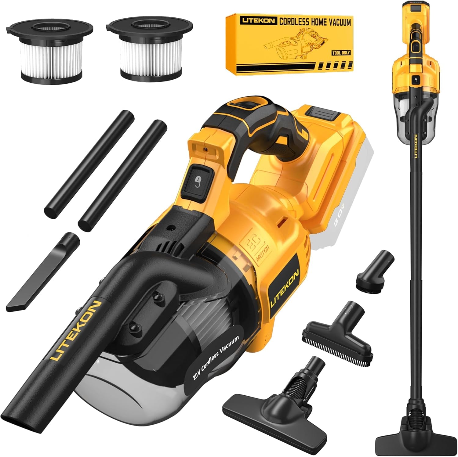 Cordless Vacuum Compatible with 𝗗𝗘-𝗪𝗔𝗟𝗧 20V Max Battery (No Battery), Handheld Battery Powered Vacuum Cleaner for Wood Floor, Carpet, Car Cleaning, 125AW (Tool Only)