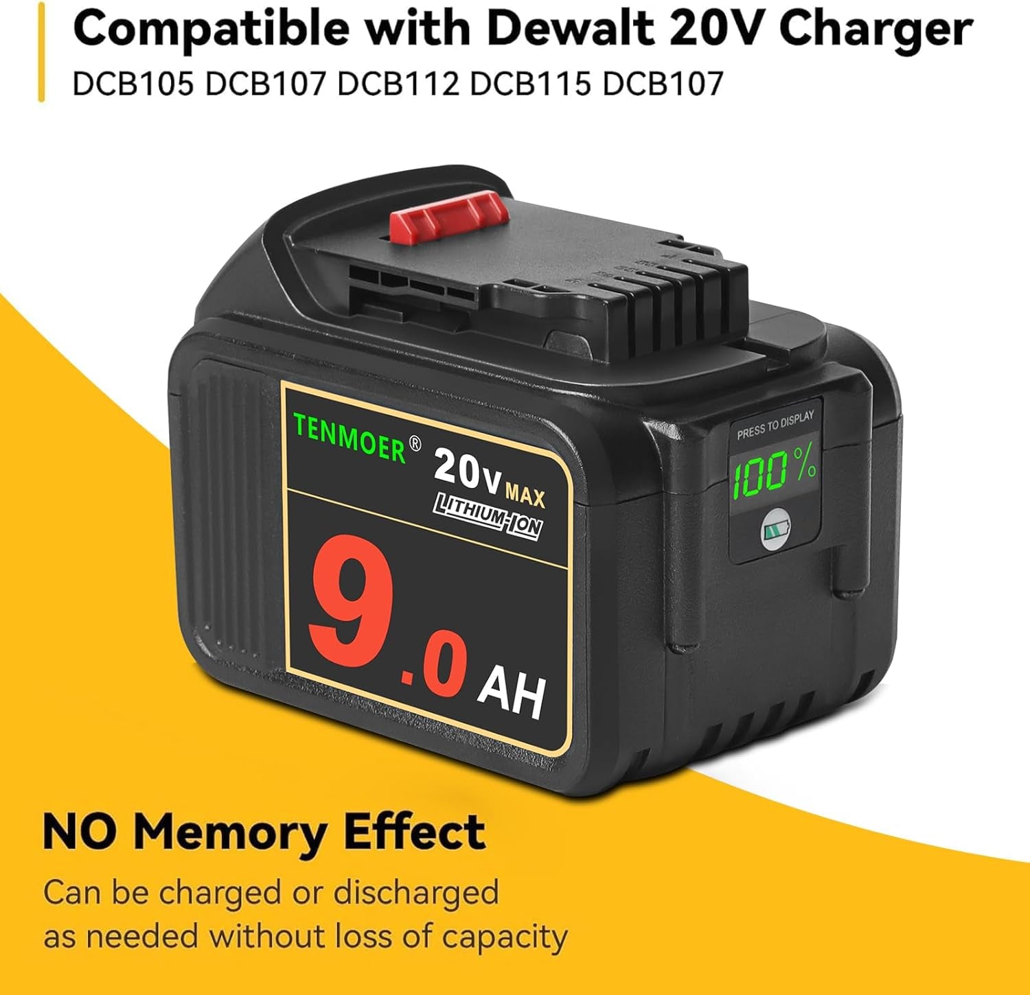 2 Pack DCB200 20V 9.0Ah Replacement Battery Compatible with Dewalt 20V Cordless Tools with Digital Indicator