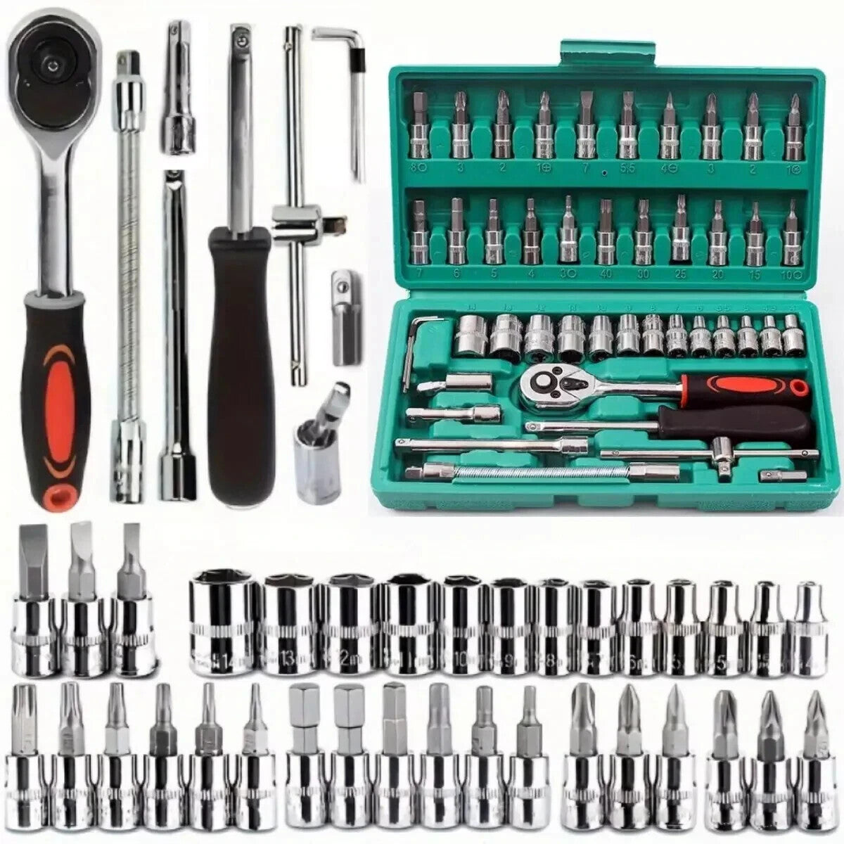 48 Pcs Socket Wrench Set 1/4" Drive Ratchet Metric Kit Garage Car Repair Tool US