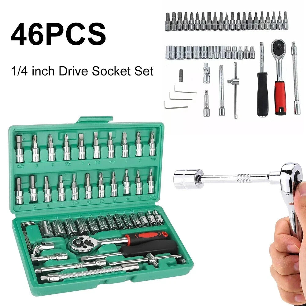 48 Pcs Socket Wrench Set 1/4" Drive Ratchet Metric Kit Garage Car Repair Tool US
