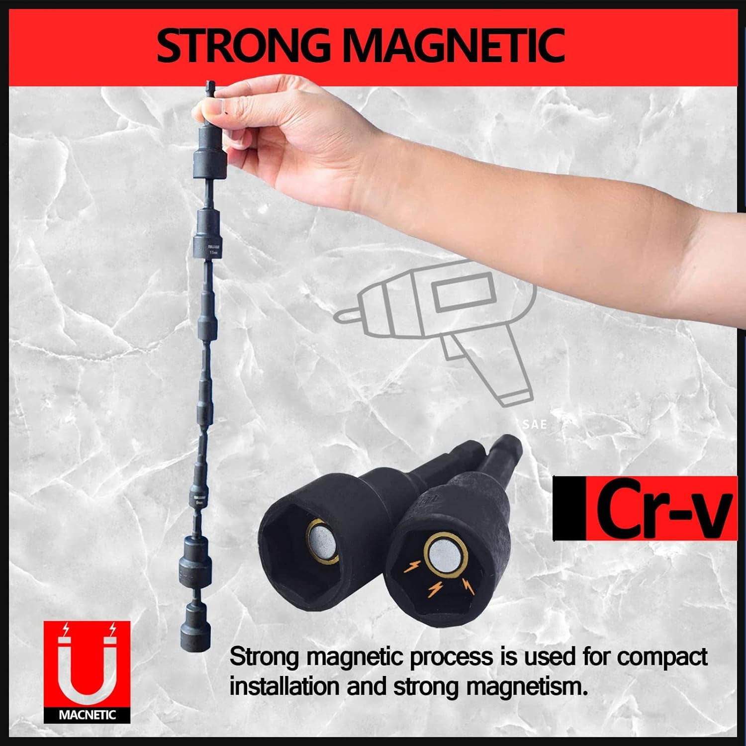 17Pcs Magnetic Nut Driver Set for Impact Drill Cr-V Steel 1/4" Quick-Change Hex Shank Metric/Sae Screwdriver with Storage Bag