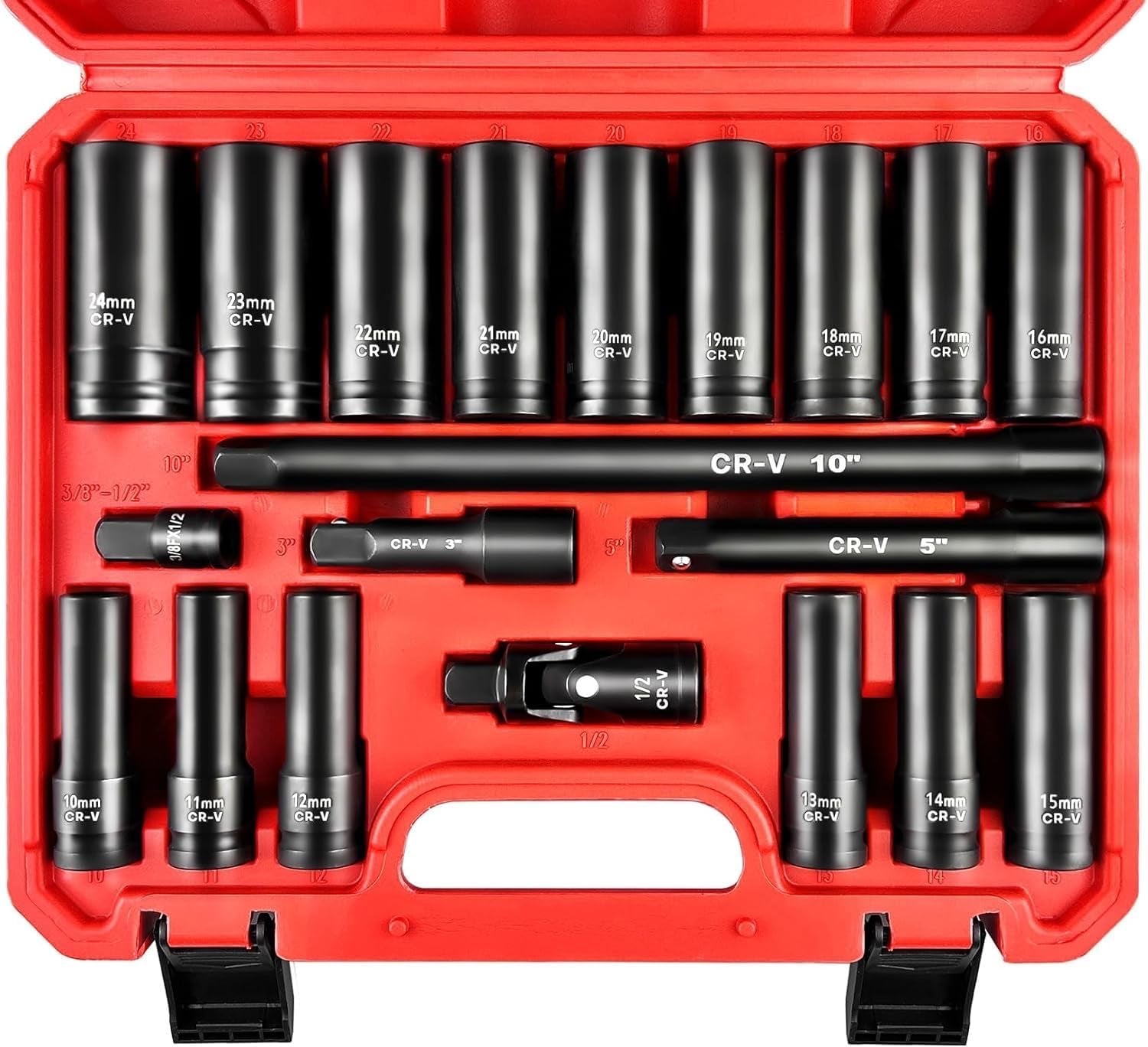 1/2-Inch Drive Deep Impact Socket Set, 20 Piece Metric Socket Set, 6 Point, Cr-V