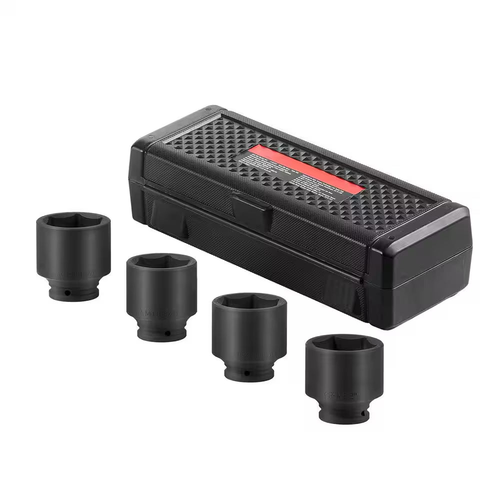 Axle Nut Impact Socket Set, 1/2 In. Drive 6-Point 4-Piece SAE Spindle Nut Socket Set, CR-MO Heat Treated Socket Set