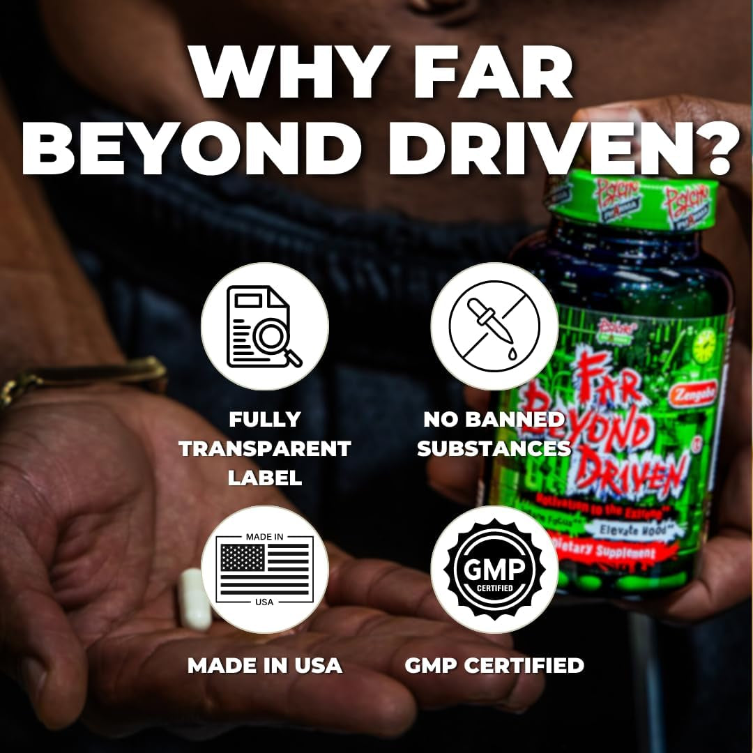 Far beyond Driven, for Increased Energy to Burn with Improved Focus, Positive Mood.