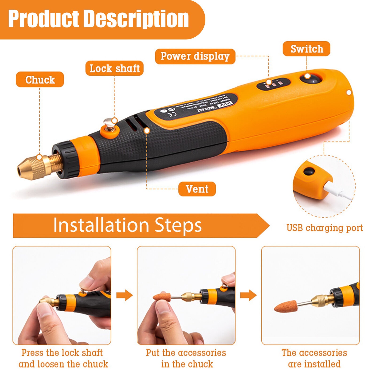 Cordless Grinder Rotary Tool Kit Battery Powered 3 Speeds with 46Pcs Accessories