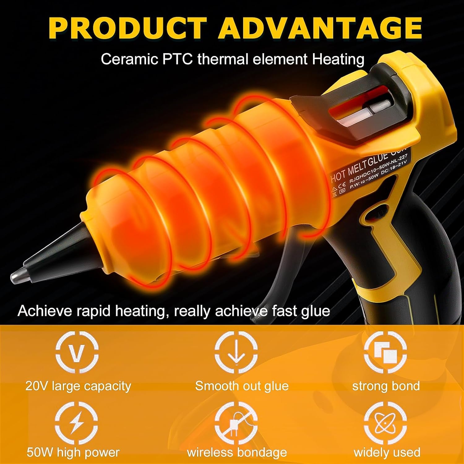 Cordless Hot Glue Gun for Dewalt, Suitable for Dewalt 18V/20V Max Lithium-Ion Battery, 30S Quick Preheat Hot Melt Glue Gun with 30 Pcs Glue Sticks(7 * 150Mm) for Arts/Crafts/Diy/Repairs(Tool Only)