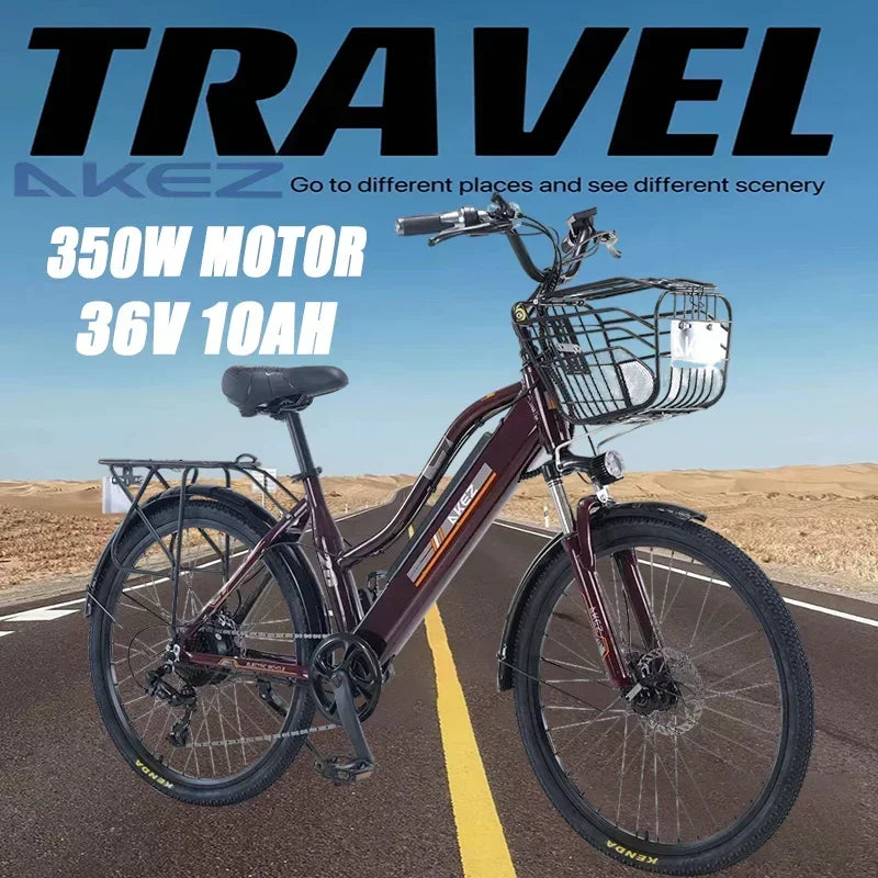 Electric Bike 350W Motor 36V10AH Lithium Battery City Commuting E-Bike 26 Inch Tire Shock Absorbing Front Fork Electric Bicycle