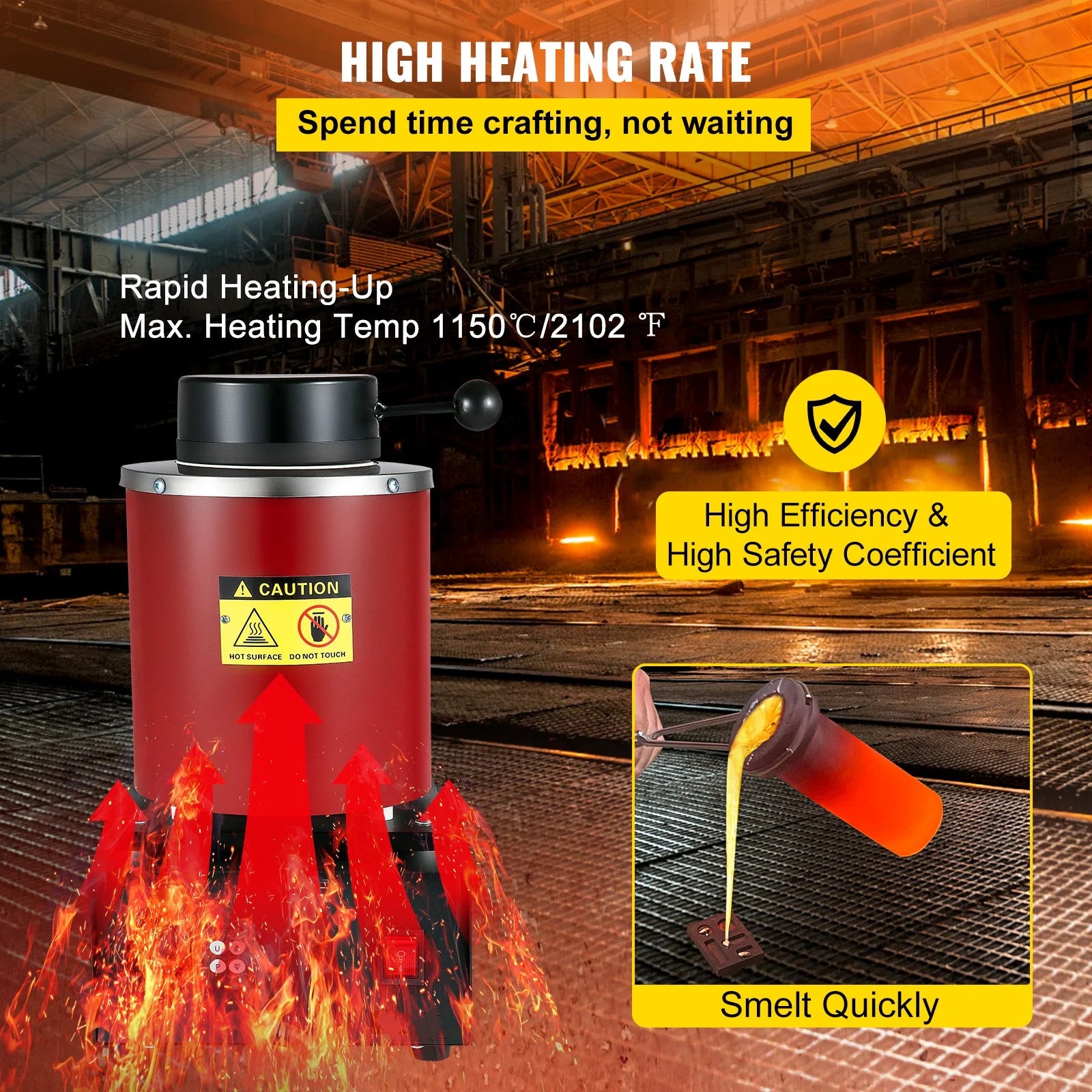 Electric Gold Melting Furnace W/ 1KG & 3KG Graphite Crucible & Ingot Mold
