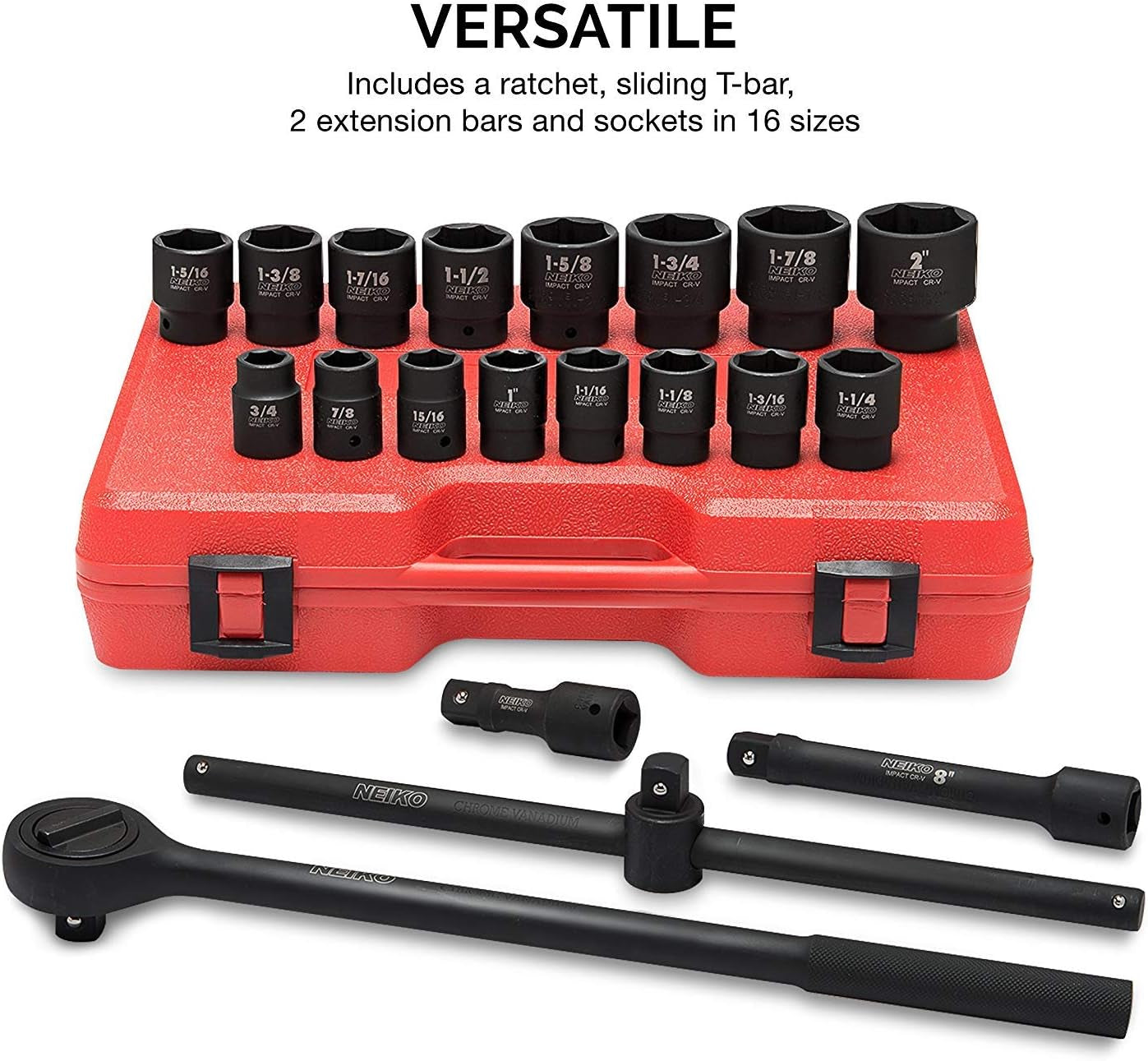 02379A 3/4" Drive Jumbo Impact Socket Set | 21 Piece | Shallow | SAE | Sizes 3/4” to 2” | Cr-V Steel