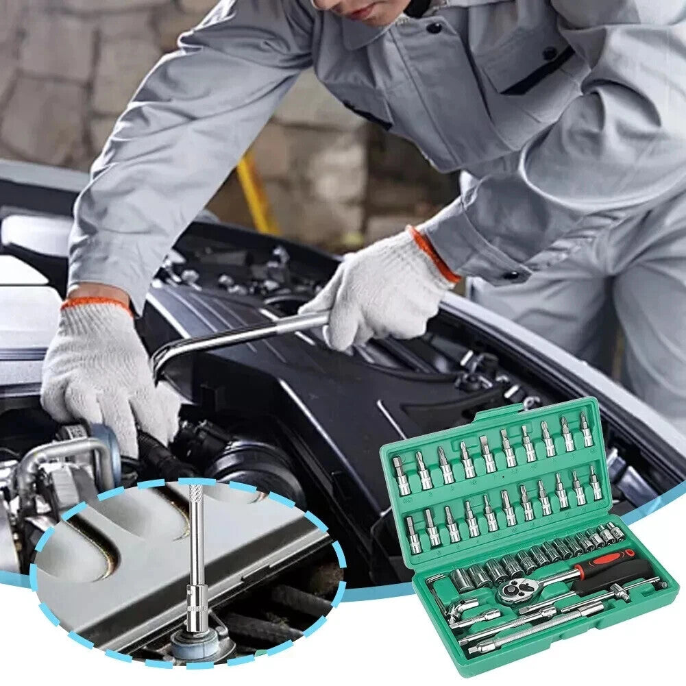 48 Pcs Socket Wrench Set 1/4" Drive Ratchet Metric Kit Garage Car Repair Tool US