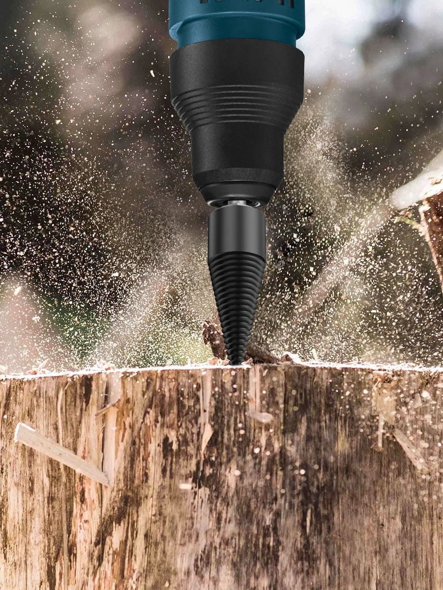 Wood Splitting Drill Bit High Speed Steel Firewood Log Splitter Drill Bit Wood Punch Cone Driver Drill Bit Woodworking Tool with Connecting Rod for Electric Drill Power Tool