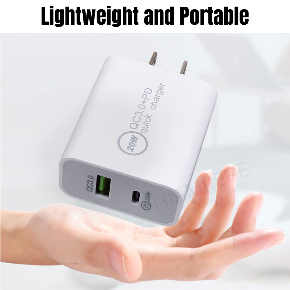 1000X Lot 20W PD Fast Wall Charger Dual Port Adapter USB C QC for Iphone Samsung