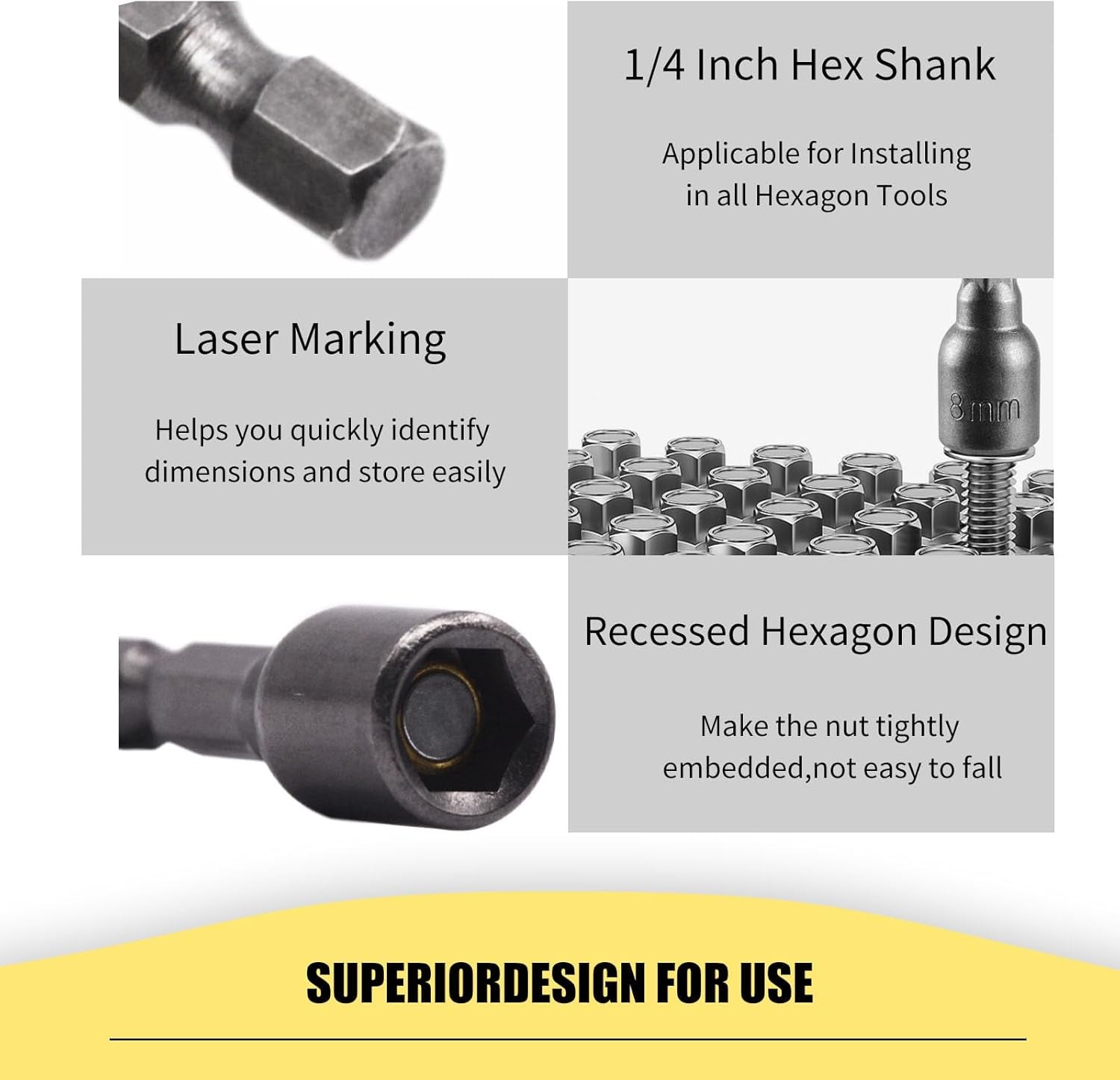 5/16 Nut Driver Magnetic Power 8Mm Socket Adapter Drill Impact Bit Set 1/4 Inch Hex for Power Tools, 10-Piece