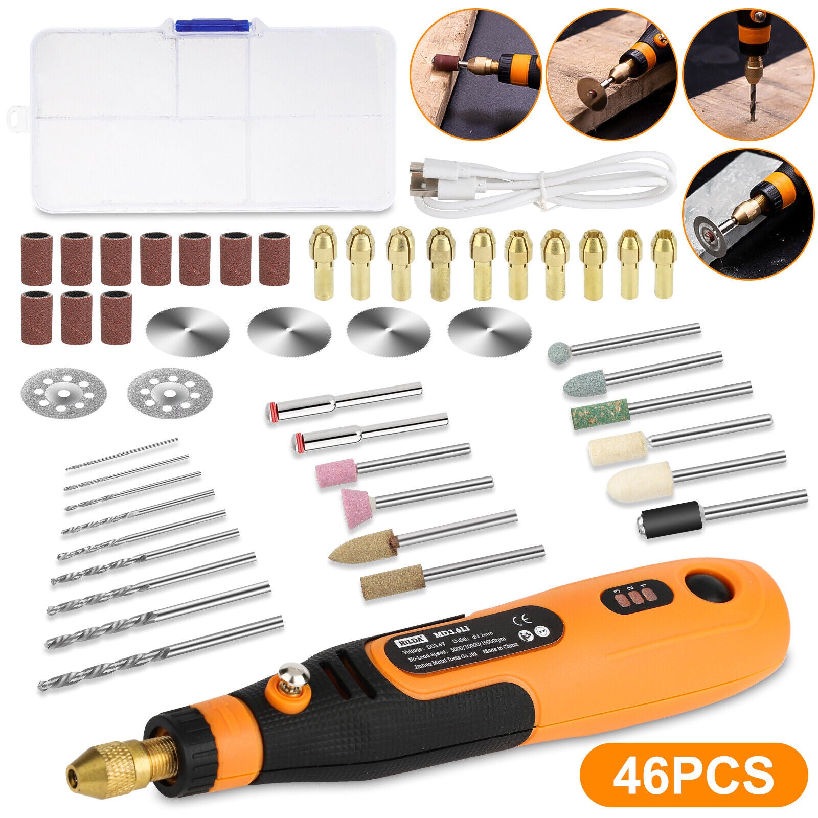 Cordless Grinder Rotary Tool Kit Battery Powered 3 Speeds with 46Pcs Accessories