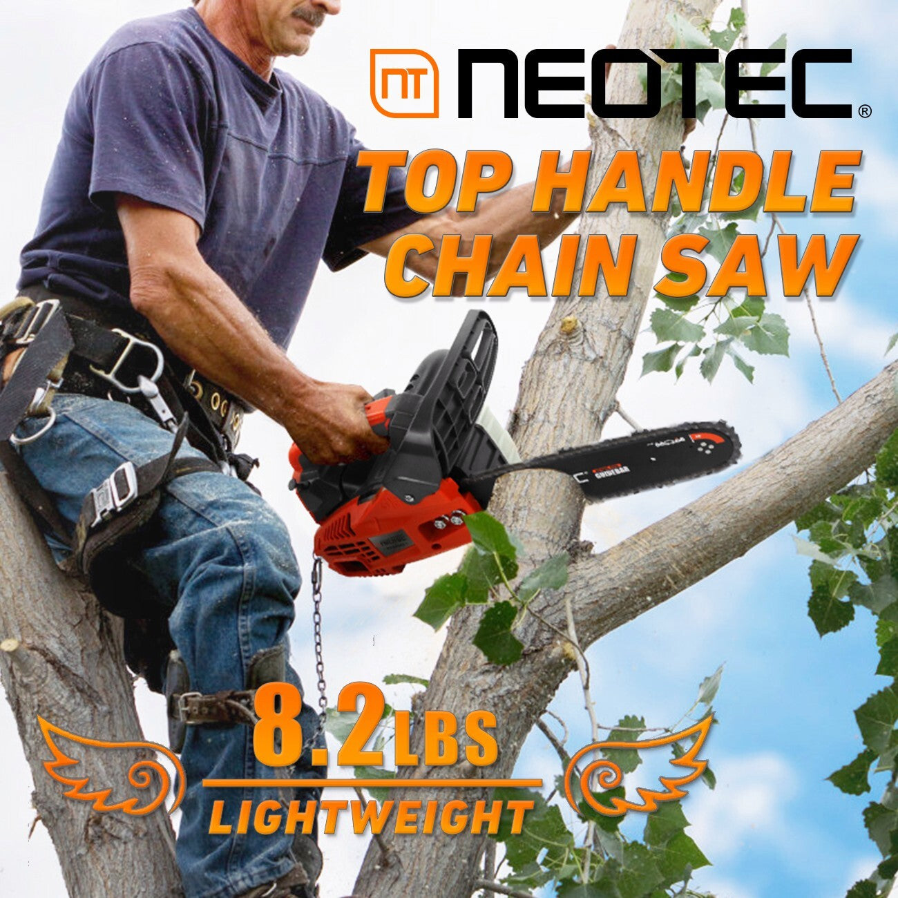 25.4Cc Gas Top Handle Chainsaw with 12'' Bar Chain 2-Stroke Engine Cut Tree Wood