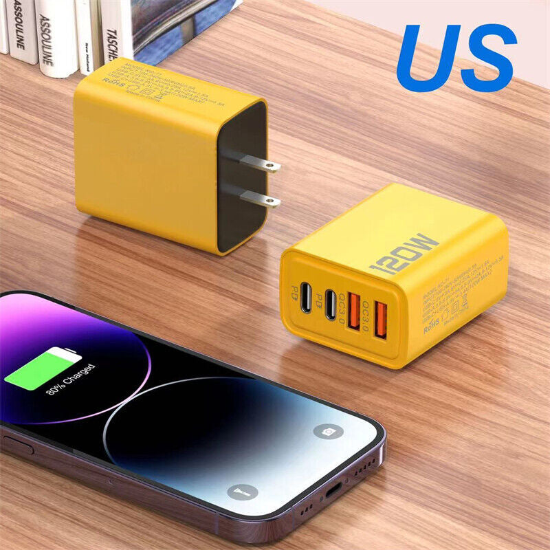 120W 4-Port USB C Fast Wall Charger Block for All Cell Phone Ipad Lot