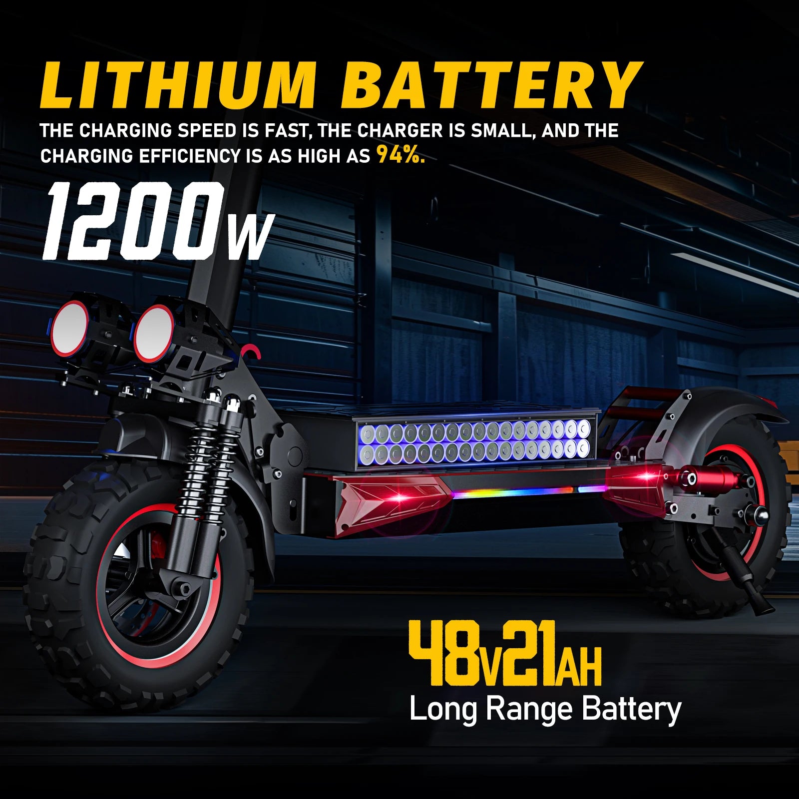 1200W Off-Road Electric Scooter with Seat, 48V 21Ah/18Ah Battery, Max Speed 30Mph, Range 35Miles, Foldable Commuter E-Scooter