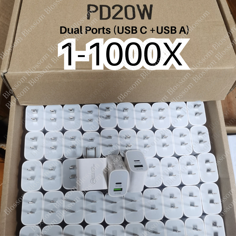 1000X Lot 20W PD Fast Wall Charger Dual Port Adapter USB C QC for Iphone Samsung