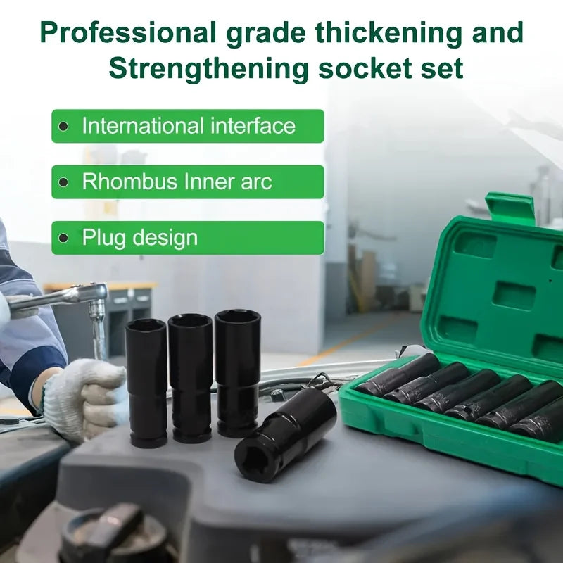 10-Pack 1/2" Drive Socket Set, 6-Point Hexagon Impact Socket Set, 8-24Mm Impact Socket Set with Storage Box