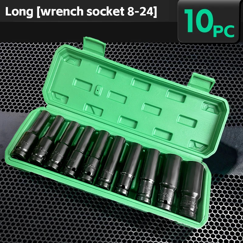 10-Pack 1/2" Drive Socket Set, 6-Point Hexagon Impact Socket Set, 8-24Mm Impact Socket Set with Storage Box