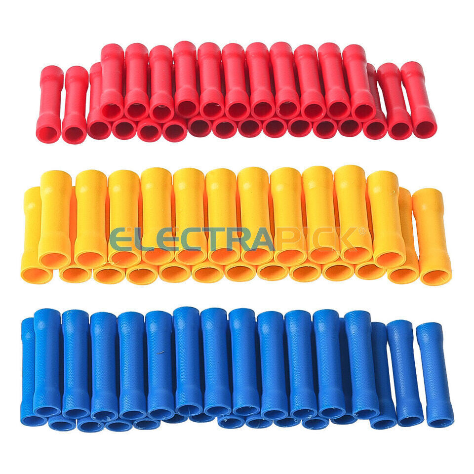 200PCS Insulated Straight Electrical Wire Connectors Butt Splice Crimp Terminals