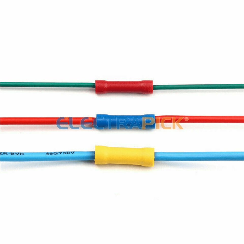 200PCS Insulated Straight Electrical Wire Connectors Butt Splice Crimp Terminals