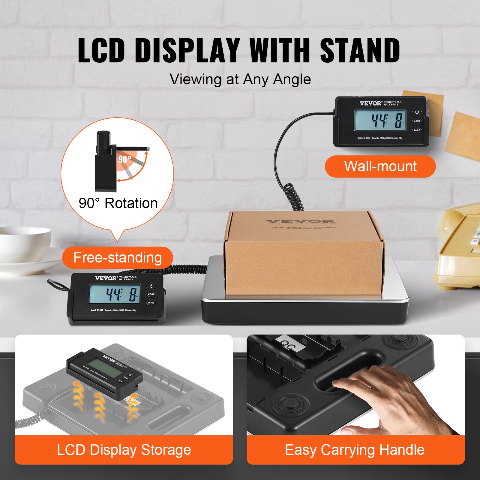 VEVOR Shipping Scale 110 Lbs/440 Lbs Digital Postal Scale AC/DC Package LCD