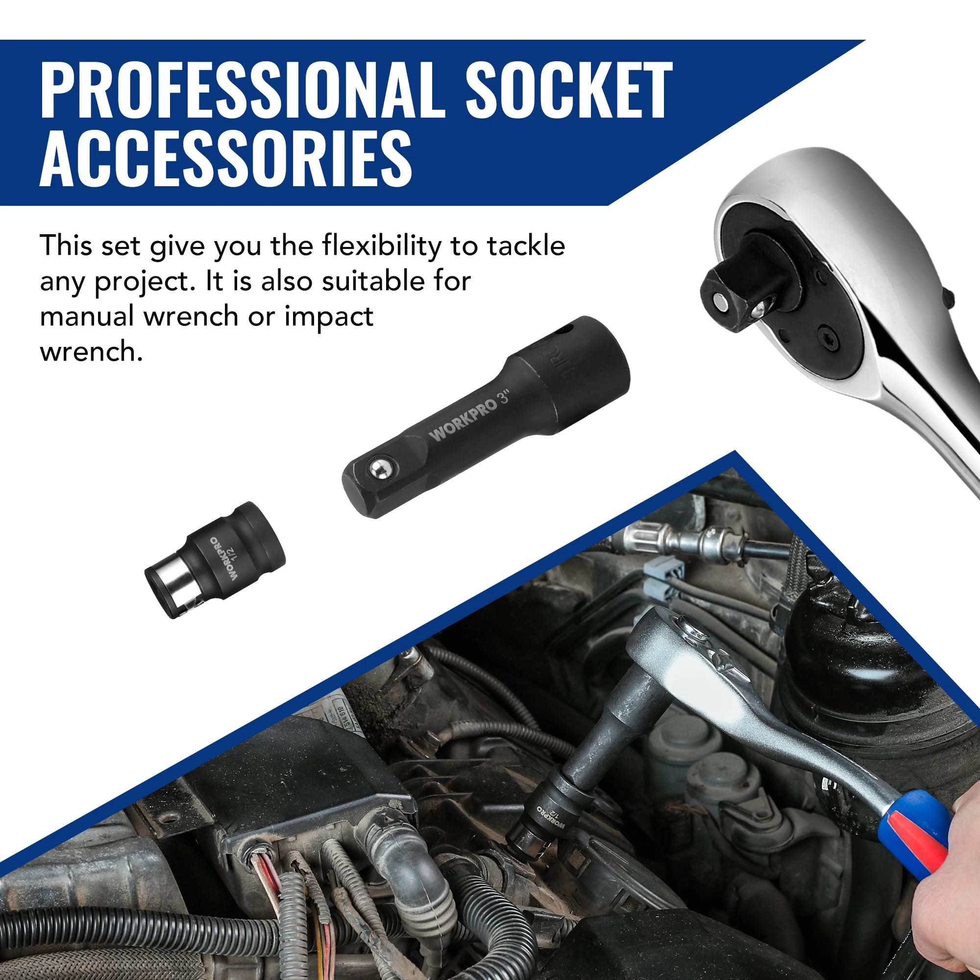 18Pieces Drive Tool Accessory Set Includes Socket Adapters Socket Extension Bar Swivel Universal Joints Impact Coupler